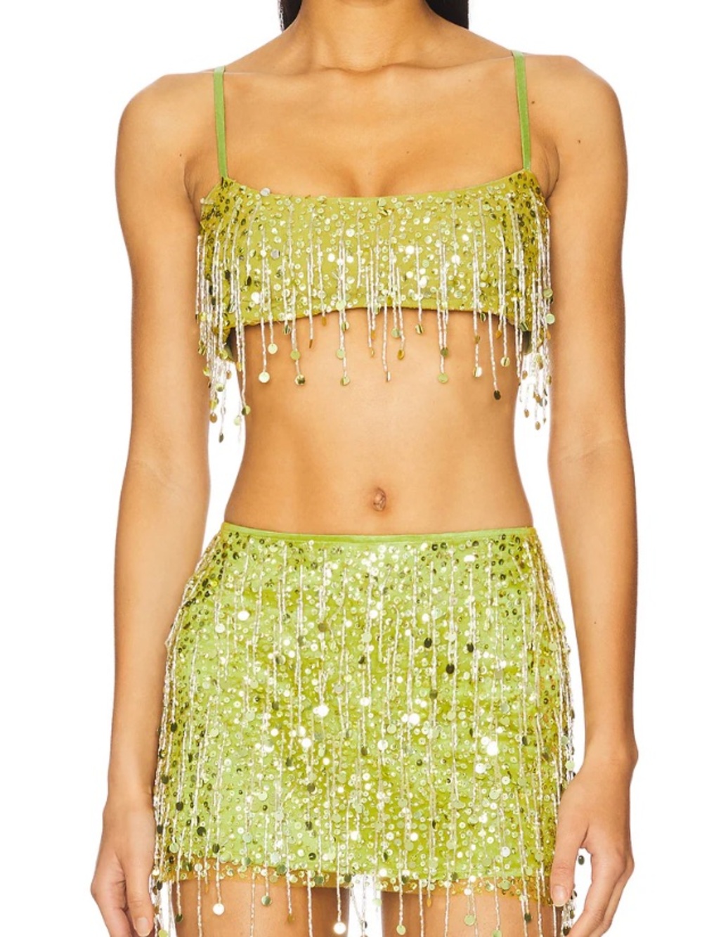 ASTA RESORT Yasmin Hand Beaded Bralette Chartreuse